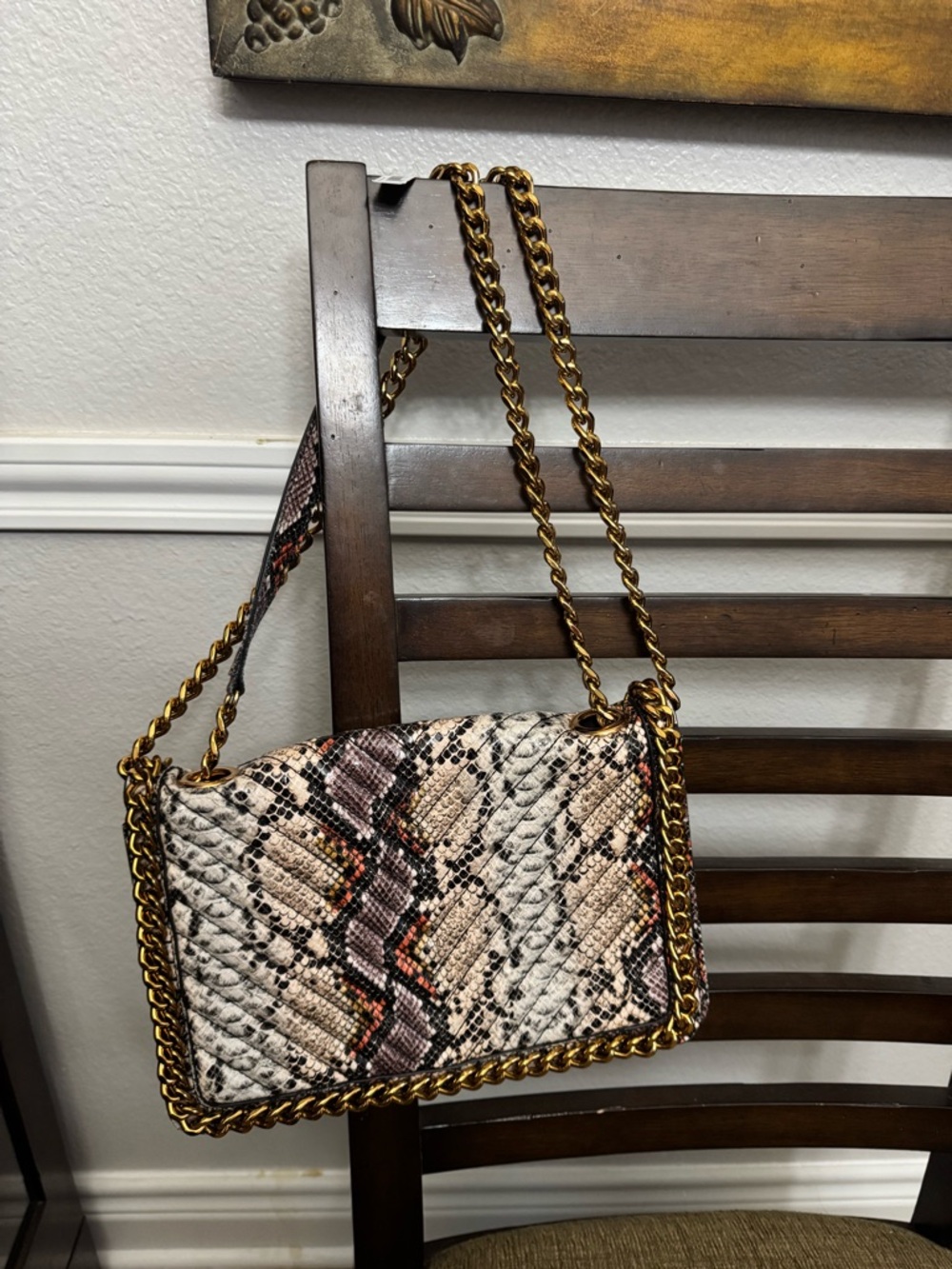 Alto Clothing Co. Snake Print Shoulder Bag with Gold Chain